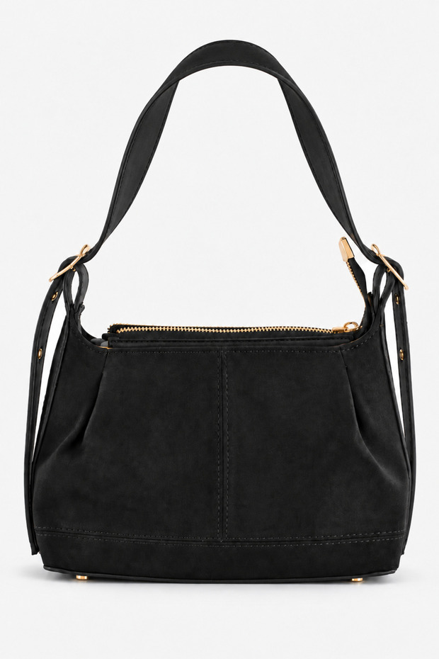 Esla Suede Women's Belt Strap Baguette Shoulder Bag - Black