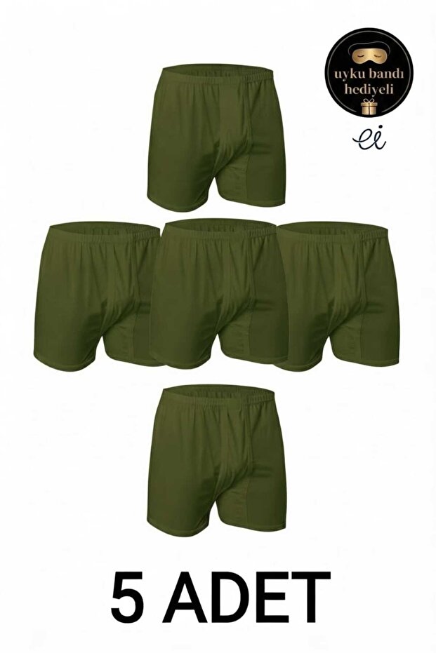 5-Pack Khaki Green 100% Cotton Men's Long Boxer Briefs - Comfortable Fit Long Boxer - Custom Made Sleep Band Gift