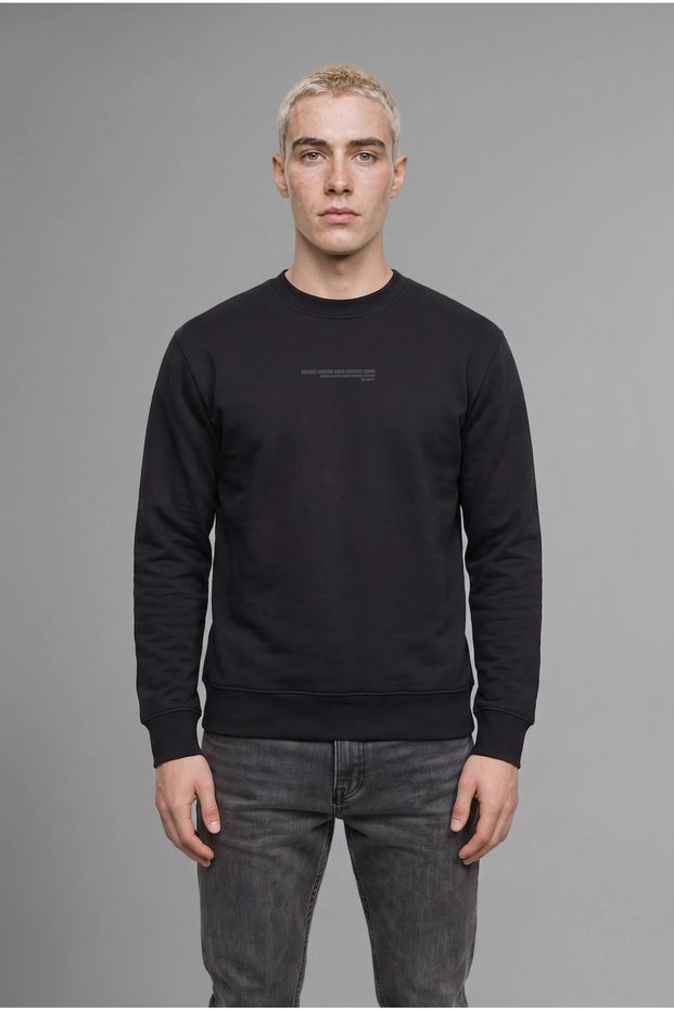 X8282Azbk81 Black Boxy Fit Crew Neck Printed Sweatshirt