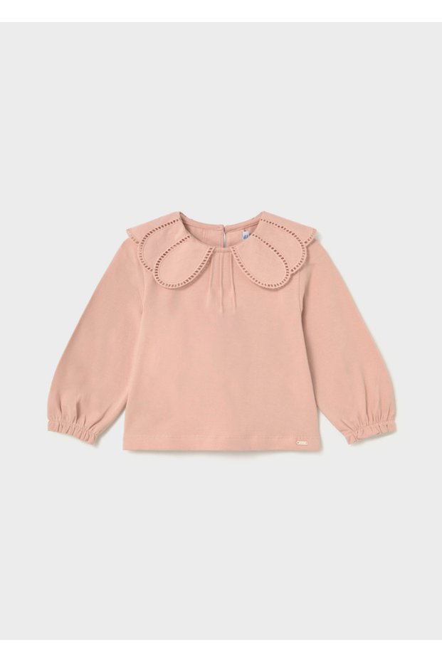 Baby Girl Guipure Collar Long Sleeve T-Shirt Powder 2091