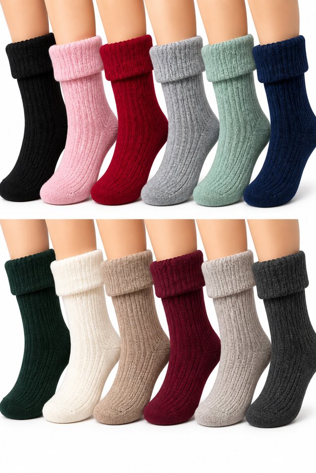 Women's Woolen Curly Boot Socks 12-Piece Assorted Pack Thick Knitted Winter Socks 36-40