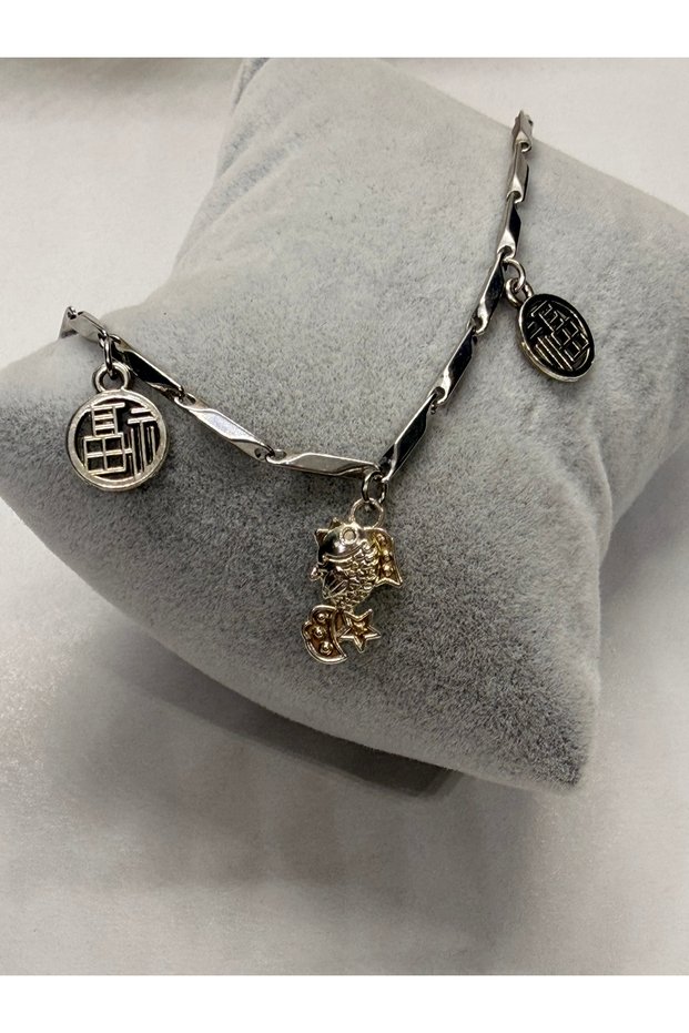 Fengshui Koi Fish and Fu Success Symbol Steel Bracelet