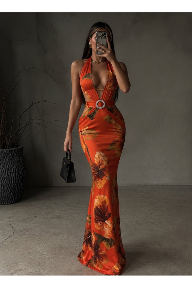 Maxi Boy Zirconium Stone Detailed Dress