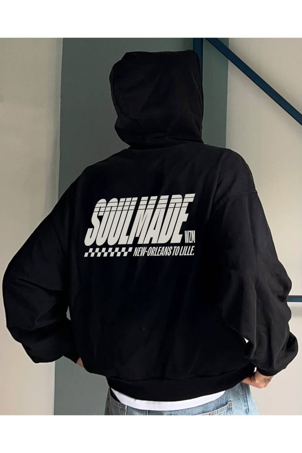 Black Soulmade Back Printed Oversize Hooded Sweatshirt