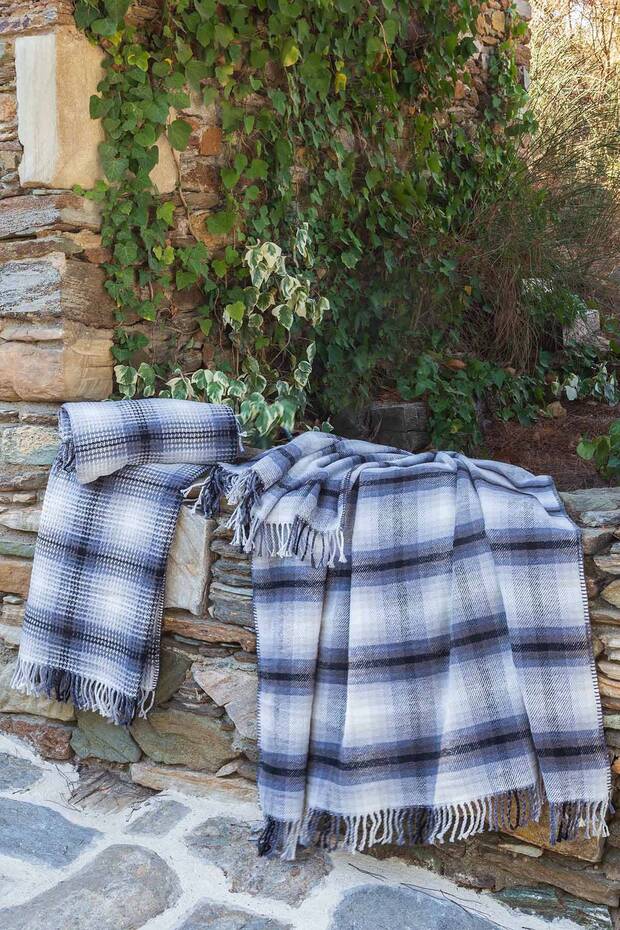 Navy Blue Gray Tones Cotton Scotch Plaid Blanket Double Size 200X220