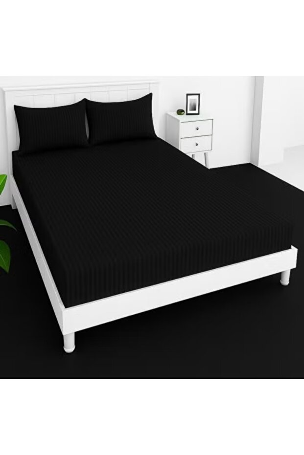 3 Piece Microfiber Bed Sheet Set king size 200 x 200 cm Soft Breathable 1 Fitted Sheet 2 Pillowcase Black
