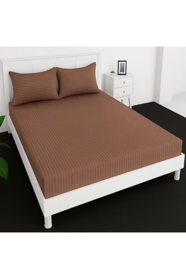 3 Piece Microfiber Bed Sheet Set king size 200 x 200 cm Soft Breathable 1 Fitted Sheet 2 Pillowcase Brown