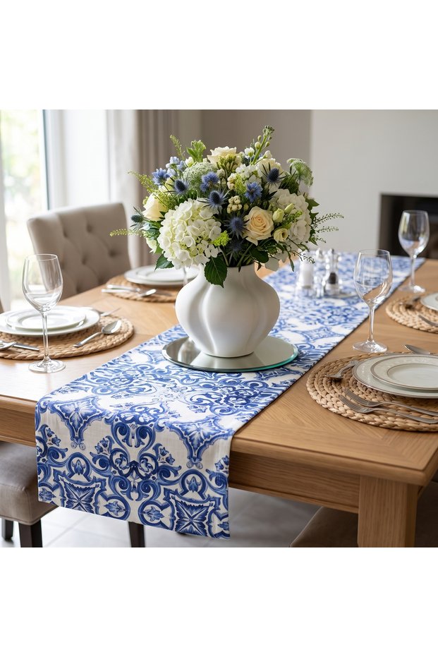 Runner Blue Patterned Stain-Resistant Thick Tok Upholstery Fabric Waterproof Colorfast Fabric 40 X 140 Runs through the House Country House Bohemian French Provençal