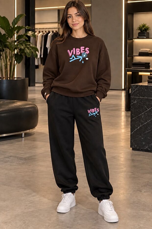 Vibes Unisex Printed Sweatshirt and Sweatpants Oversize Premium Set