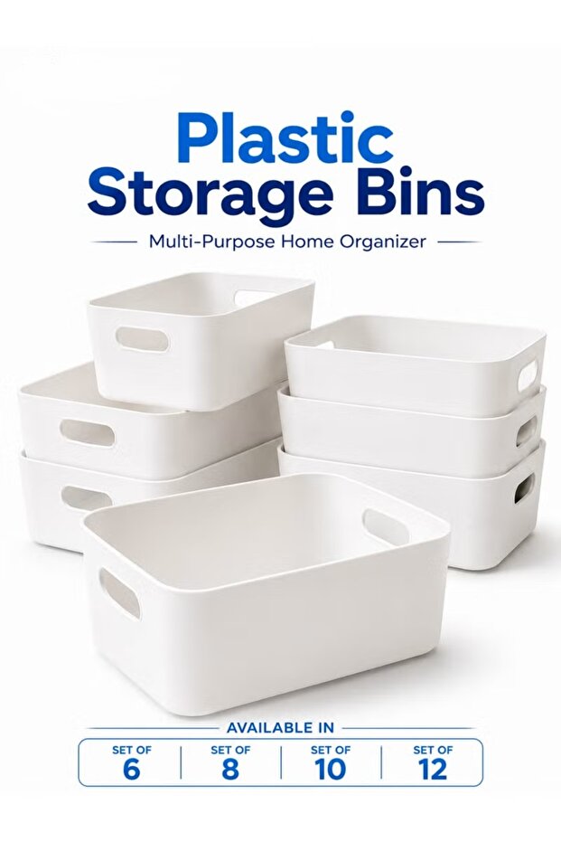Plastic Storage Bins with Handles, Multi-Purpose Cabinet, Desk & Pantry Organizer