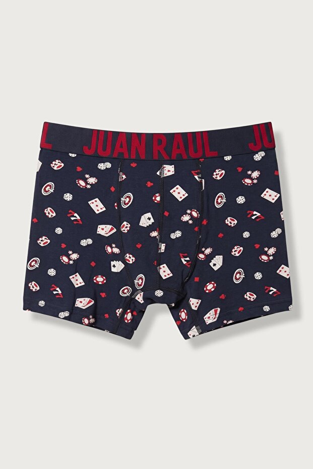 Men's Cotton Patterned Boxer Navy Blue