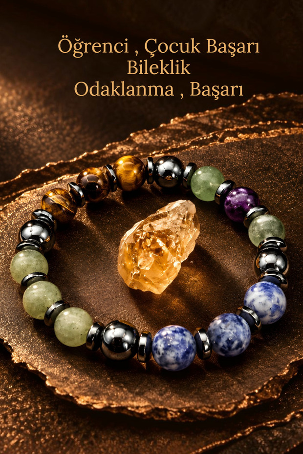 Student, Child Success, Focus Bracelet with Stone Gift (Sodalite, Labradorite, Hematite, Tiger, Fluorite) 8 mm