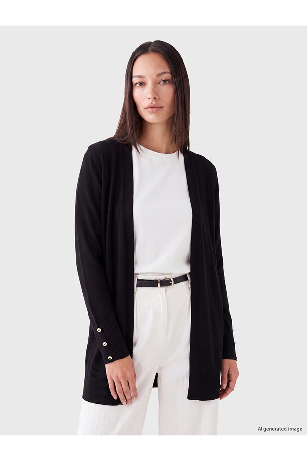 Lcw Everyday Black Shawl Collar Women's Knitwear Cardigan