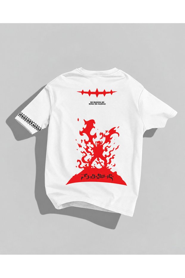 Anime Japanese Pattern T-Shirt – Red Flame Design Black and White Oversized Tee Shirt