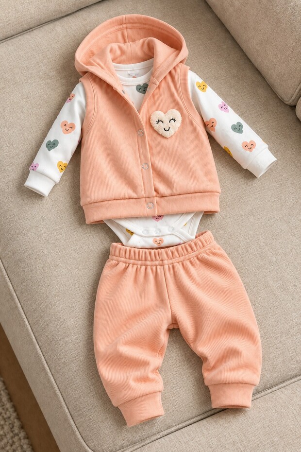 Baby Girl Set 3-Piece Set with Hooded Vest Seasonal Top and Bottom Set