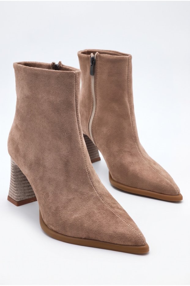 Women's Thick Heeled Pointed Toe Casual Boots with Sewing Detail