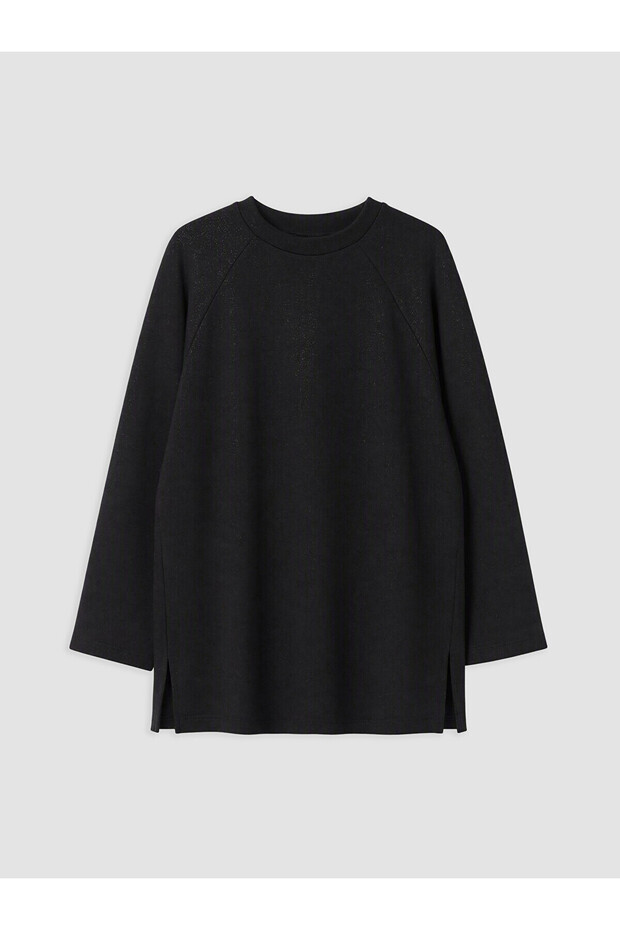 Two Mt Shop Quality Lcw Modest Black Interlock Plain Loose & Baggy Women's Sweatshirt Tunic