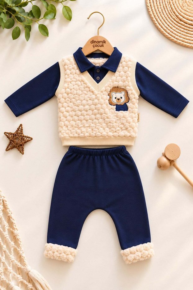 Men's 2-Piece Baby Set with Lion Detail, One-Piece Top and Sweater Look, 0-9 Months