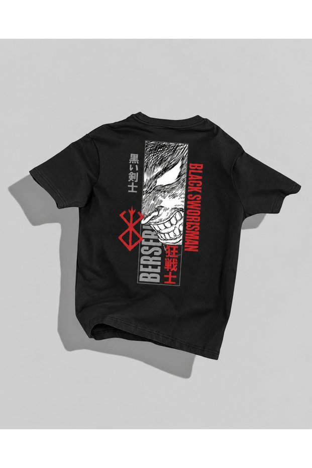 Guts Berserk Anime Printed Oversize T-Shirt – Black Swordsman Unisex Streetwear
