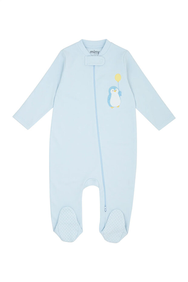 Penguin Embroidered Double-Sided Zipper Jumpsuit Newborn-18 Months Blue