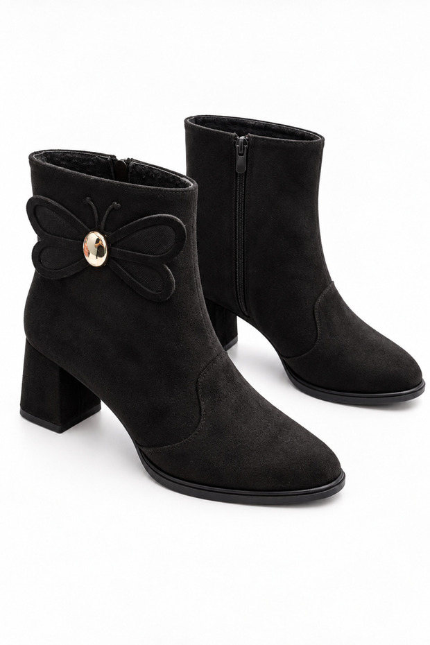 Women's Suede Leather Heeled Ankle Boots with Zipper and Buckle, Stylish Classic Daily Boots
