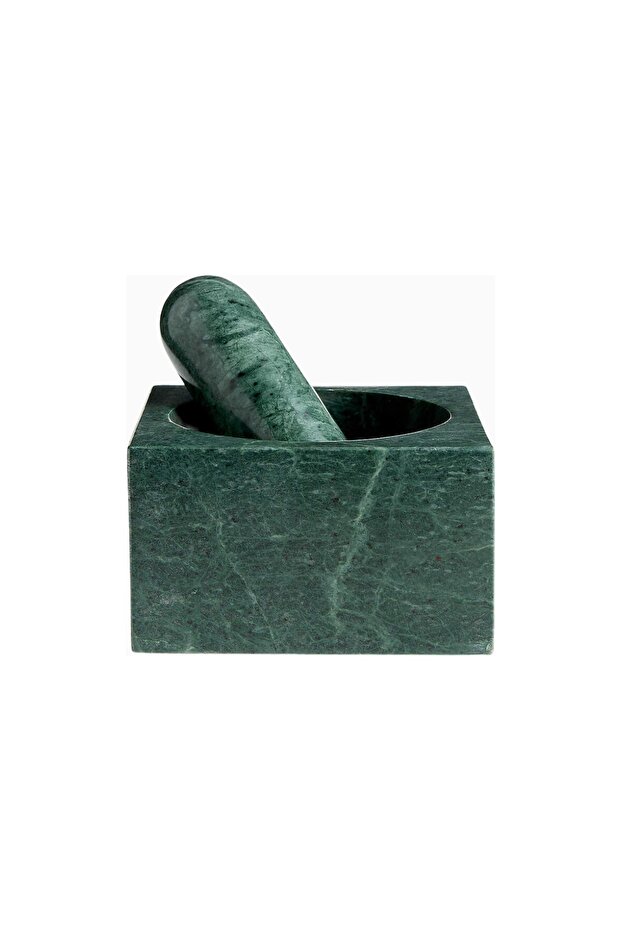 Daniel Humm Geneve Green Marble Mortar and Pestle, Hand-Cut Luxury Kitchen Accessory