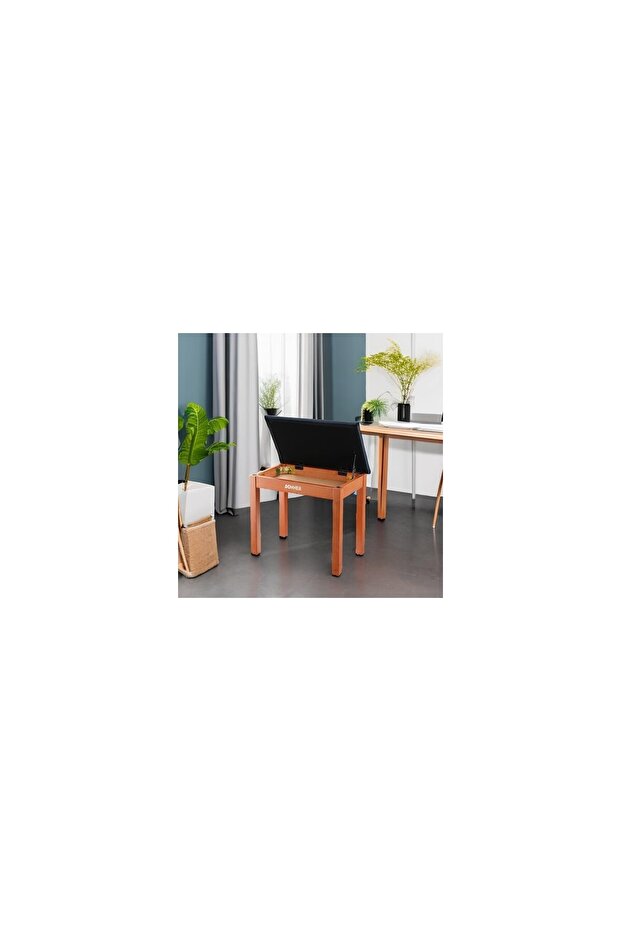 Wood Storage Piano Bench,With High Density Suede Cushion, Large Storage Space
