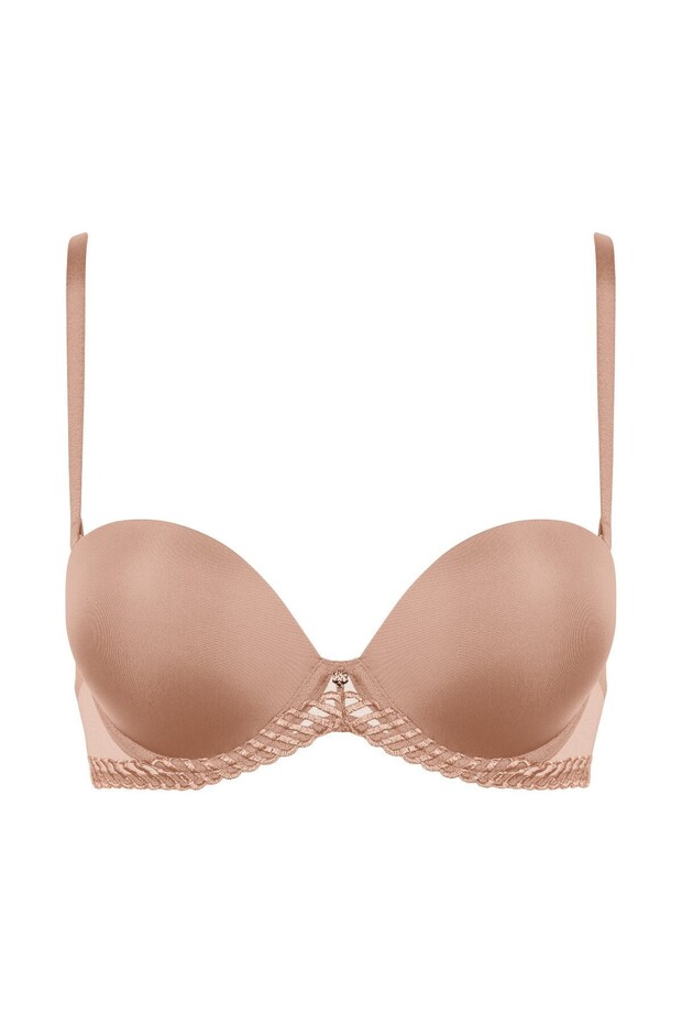Sheer Emotion Bandeau Bra with Underwire, Removable Straps, and Graphic Embroidery Model
