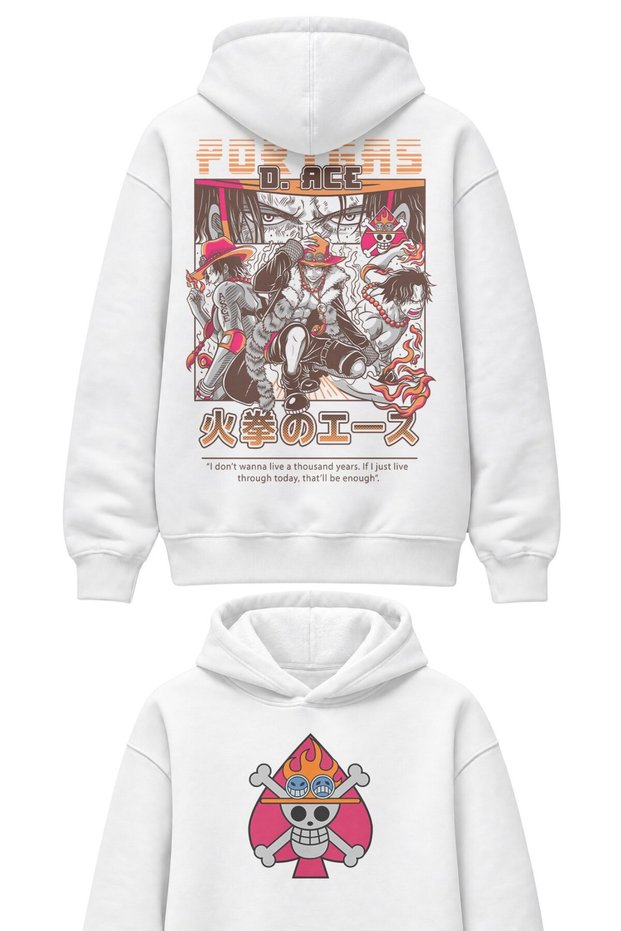 Oversize Portgas D Ace Back Printed Hooded Sweatshirt, Unisex One Piece Themed Anime Hoodie