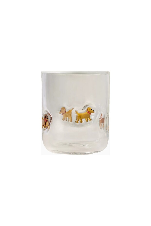 The Icon Dog Edition Handmade Bead Detailed Glass Cup - Golden Retriever