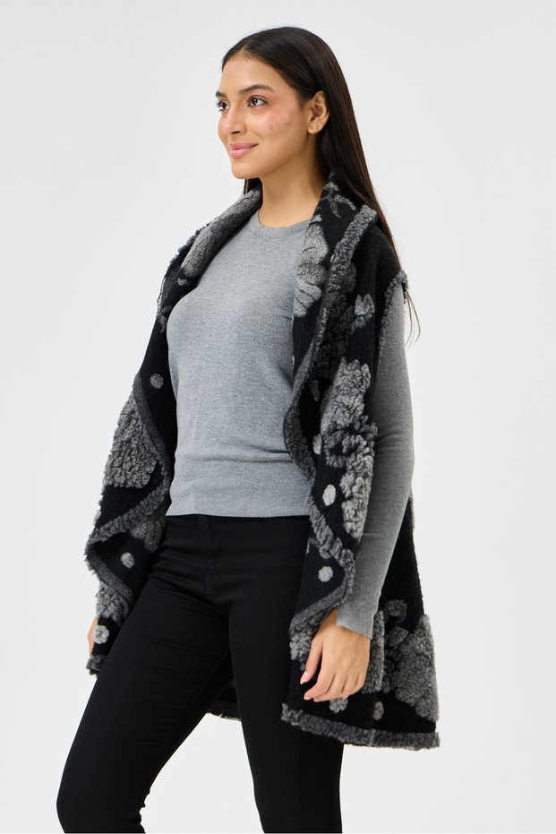 Women's Black Italian Floral Embossed Wool Felt Vest 40 - 48 Size