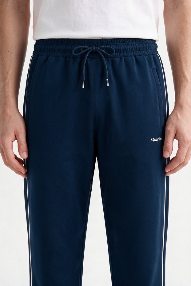Comfortable Fit, Double Ribbed Combed Cotton Sweatpants with Zipper Pockets, Straight Leg