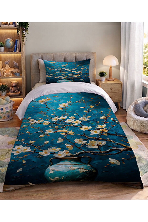 Flower Branches Patterned Single Duvet Cover Set