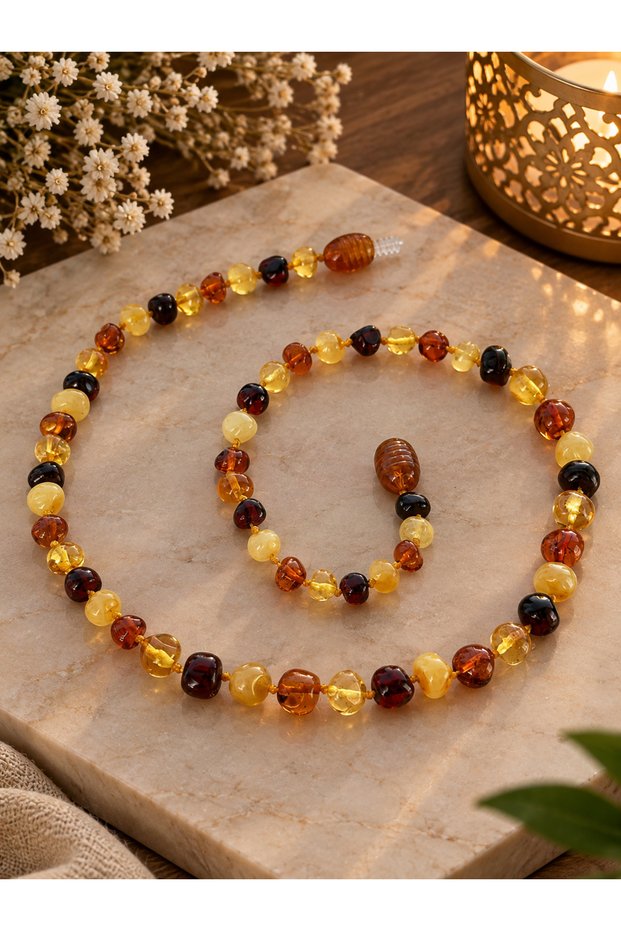 Certified Original Drop Amber Baby-Child Necklace and Adult Turquoise Bracelet