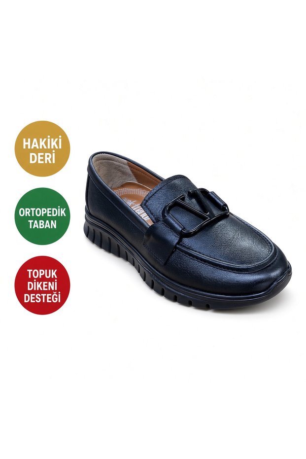 Genuine Inner and Outer Leather Heel Spur Support Orthopedic Non-Slip Sole Flexible Soft Black Women's Shoes