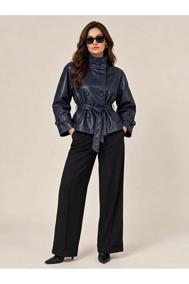 Women's Leather Mock Neck Jacket