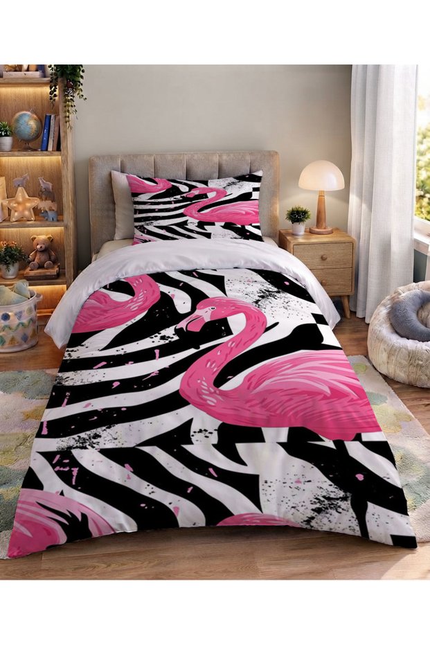 Geometric Flamingo Single Duvet Cover Set