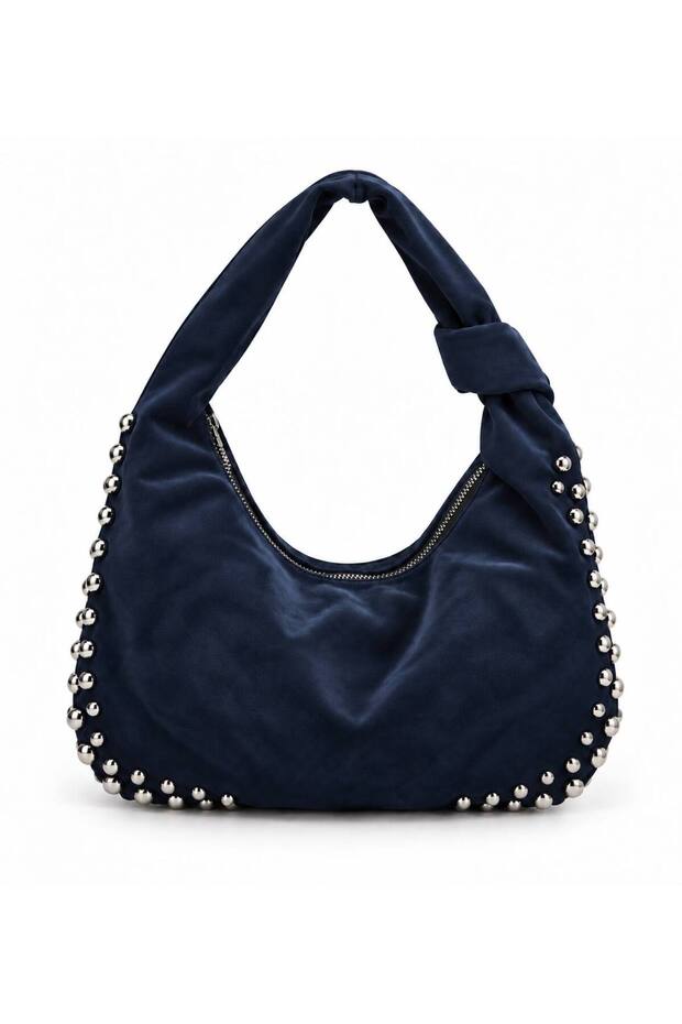 Women's Suede Bag with Metal Bead Detail