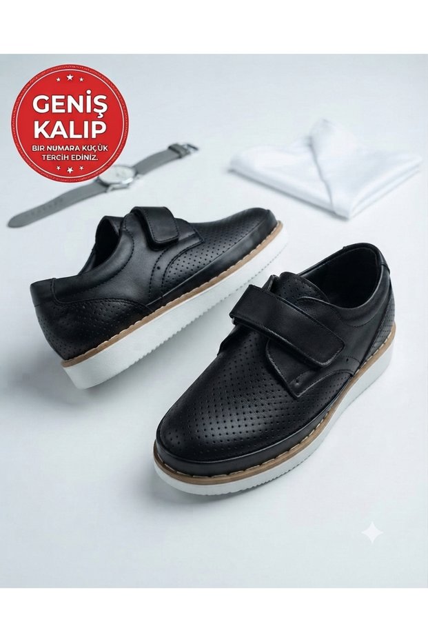 Boys' Black Leather Classic and Daily Wear Comfortable and Stylish Orthopedic Shoes