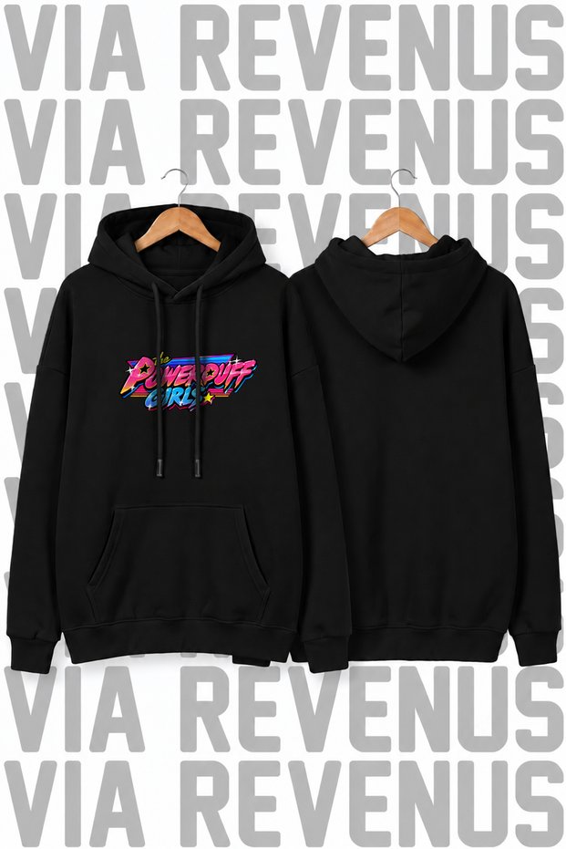 Powerpuff Girls Printed Wide-Fit Hoodie - 3-Yarn Fleece Hooded Sweatshirt with Rope Detail