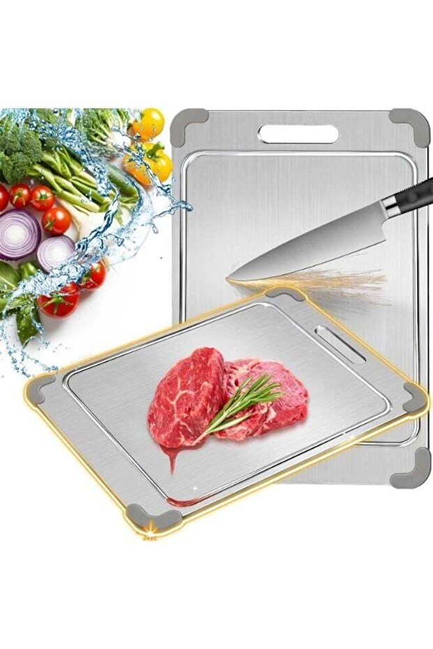 1-Piece 304 Stainless Steel Cutting Boards with Grooves for Kitchen Upgrade Double-sided with Anti-Slip Corner Protectors Removable Dishwasher Safe Cutting Boards for Cutting Meat, Vegetables & Fruit