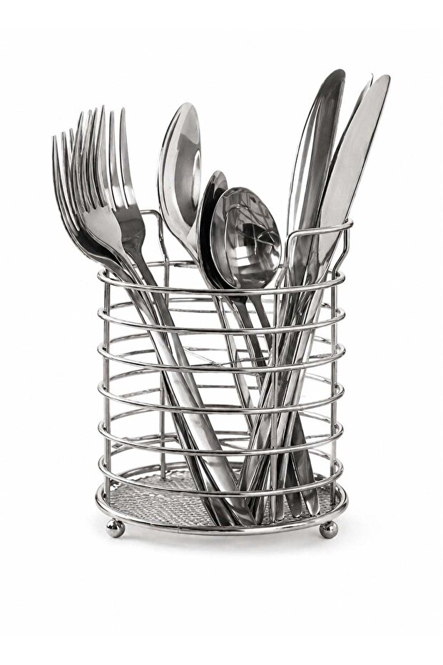 24-Piece Stainless Steel Cutlery Set with Holder Modern Square Handle Flatware Dining Utensil Set Rust-Resistant Silver Spoon Fork Knife Set with Mesh Bottom Stand