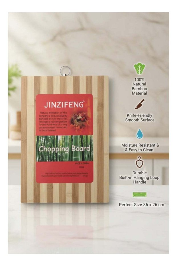 JINZIFENG Bamboo Cutting Board with Steel Hanging Ring 36x26cm Durable Wooden Chopping Board for Kitchen Food Preparation