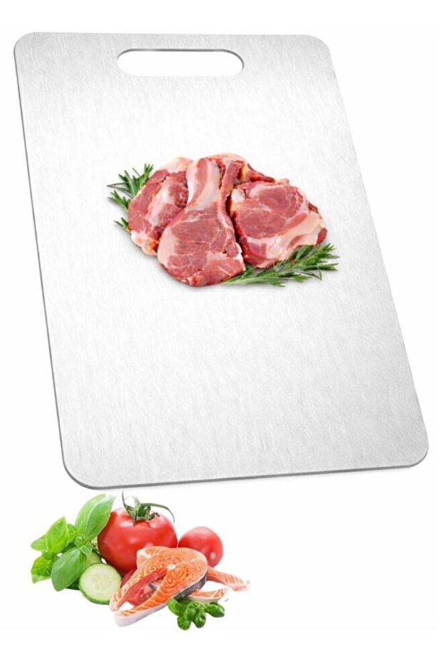 Stainless Steel Cutting Board for Kitchen Use, Metal Cutting Board for Meat, Fruit, Vegetables, Cheese, Pastry and Pizza, Anti-Skid Double-Sided Meat and Dough Board 33.5 cm * 23 cm