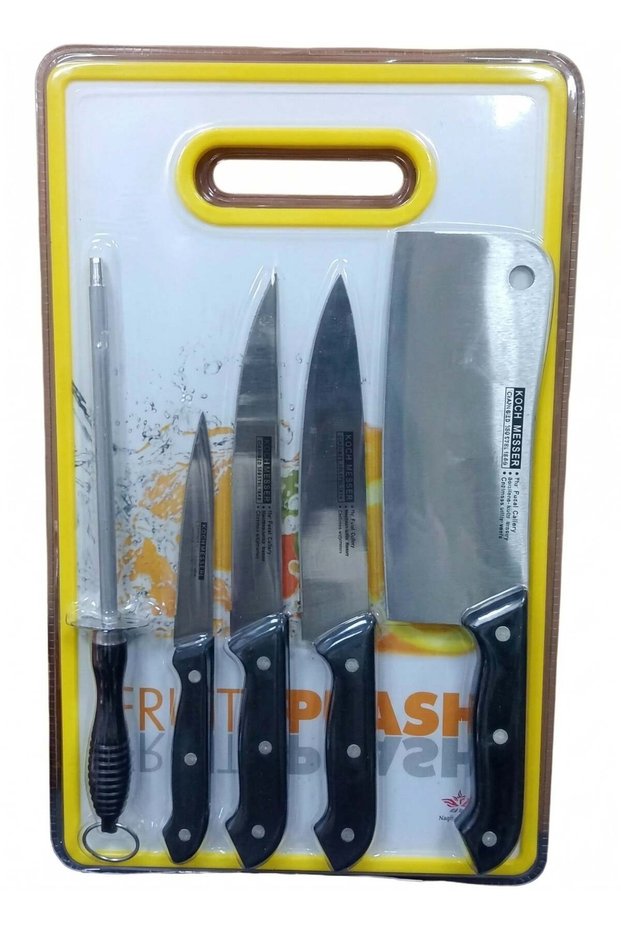 Saqoware Premium Plastic Cutting Board Set with Built-In Sharpener, 3 Small Stainless Steel Knives, and Cleaver - Complete Kitchen Utensil Set for Effortless Meal Preparation (Compo Pack) Multicolor