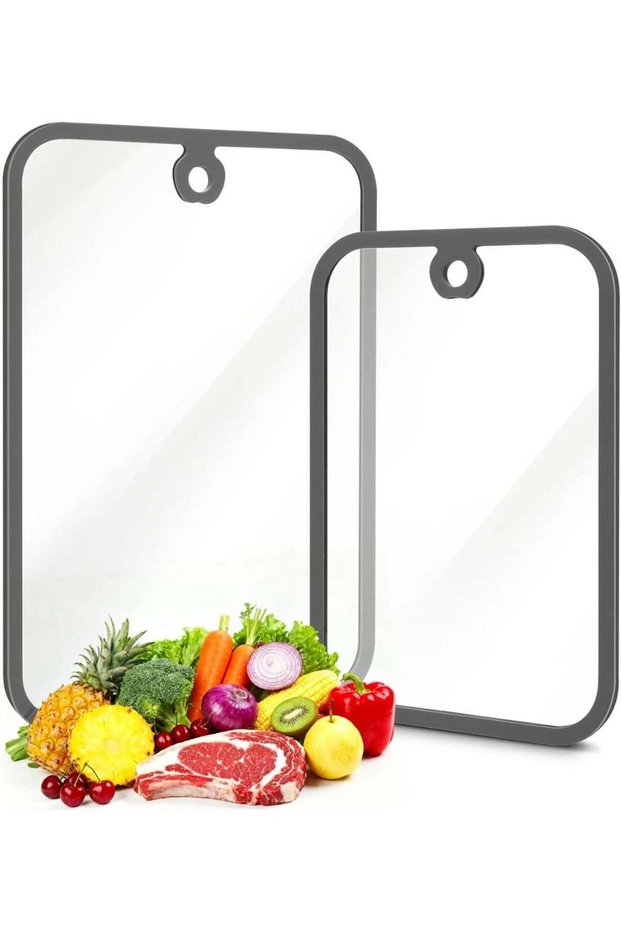 Glass Cutting Board for Kitchen Counter, WTXHOP 2 Size Tempered Glass Chopping Boards Set 8x12 and 11x15 Inches, Non-Slip Rubber Ring, Dishwasher Safe, Kitchen Decoration