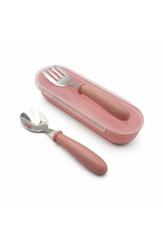 Beram Children Cutlery Set Utensils Set 2 PCS Kids Cutlery Set Spoon and Fork Portable Tableware with Plastic Case 304 Stainless Steel BPA Free Dishwasher Safe Pink
