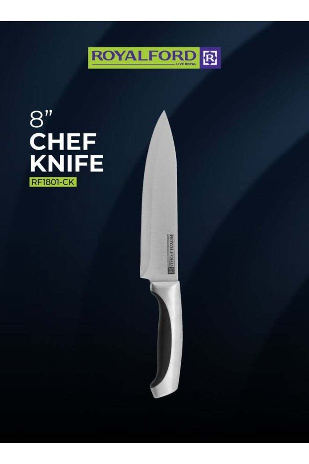 Royalford 8 Inch Chef Knife, Ultra-Sharp Extra-Sharp Stainless Steel Blade, Ergonomic SS and ABS Handle, All-Purpose, for Home and Restaurant, Silver, 33.5 ラ 4.5 ラ 2.2 cm, RF1801-CK Silver 33.5 x 4.5