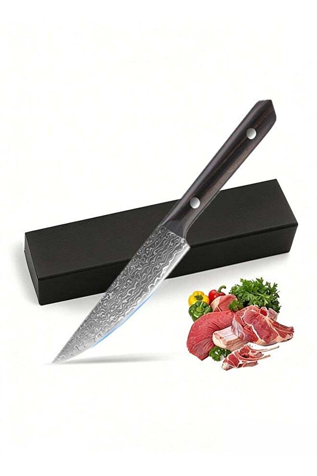 Chef Knife Kitchen Knife 5-inch,with Gift Box,Fruit Knife,Damascus Pattern Knife for Home,Camping,MeatCutting,Boning,BBQ