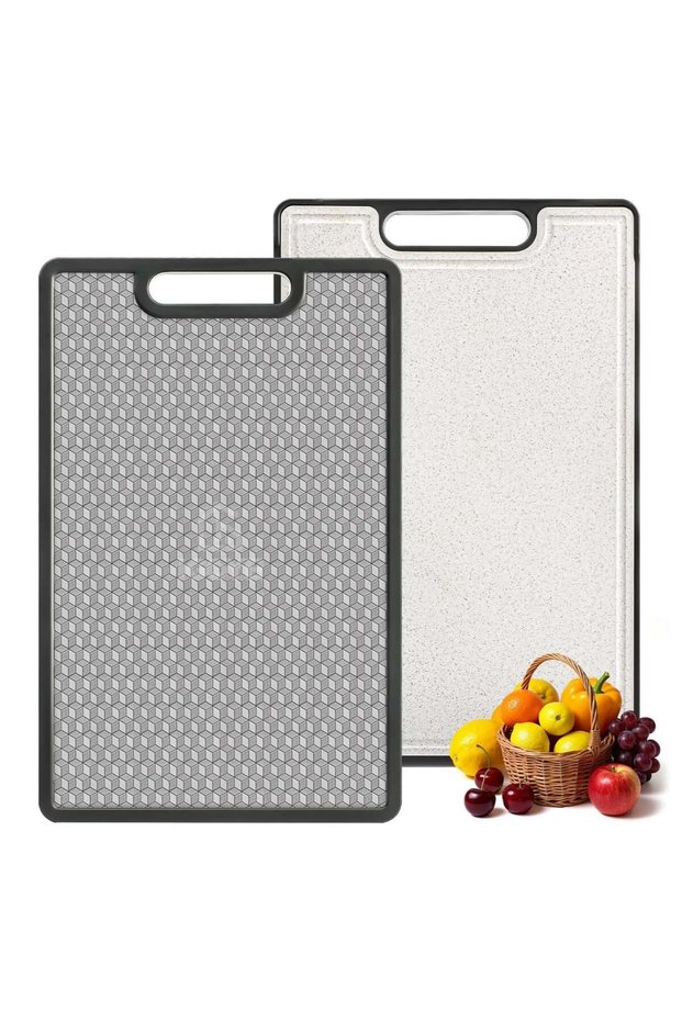 Double Sided Natural wheat straw PP and Stainless Steel Chopping Board Food Grade Kitchen Cutting Board for Meat, Vegetables, Fruits and Dough, Scratch Resistant and Easy to Clean